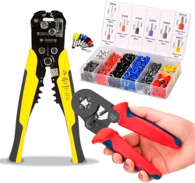 Kit Profissional Completo Alicate de Crimpar Automático, Alicate Descascador 3 em 1, Estojo com 1250 Terminais Tubular Ilhós -Ferramentas Elétricas para Reparo e Instalação Linha Premium
