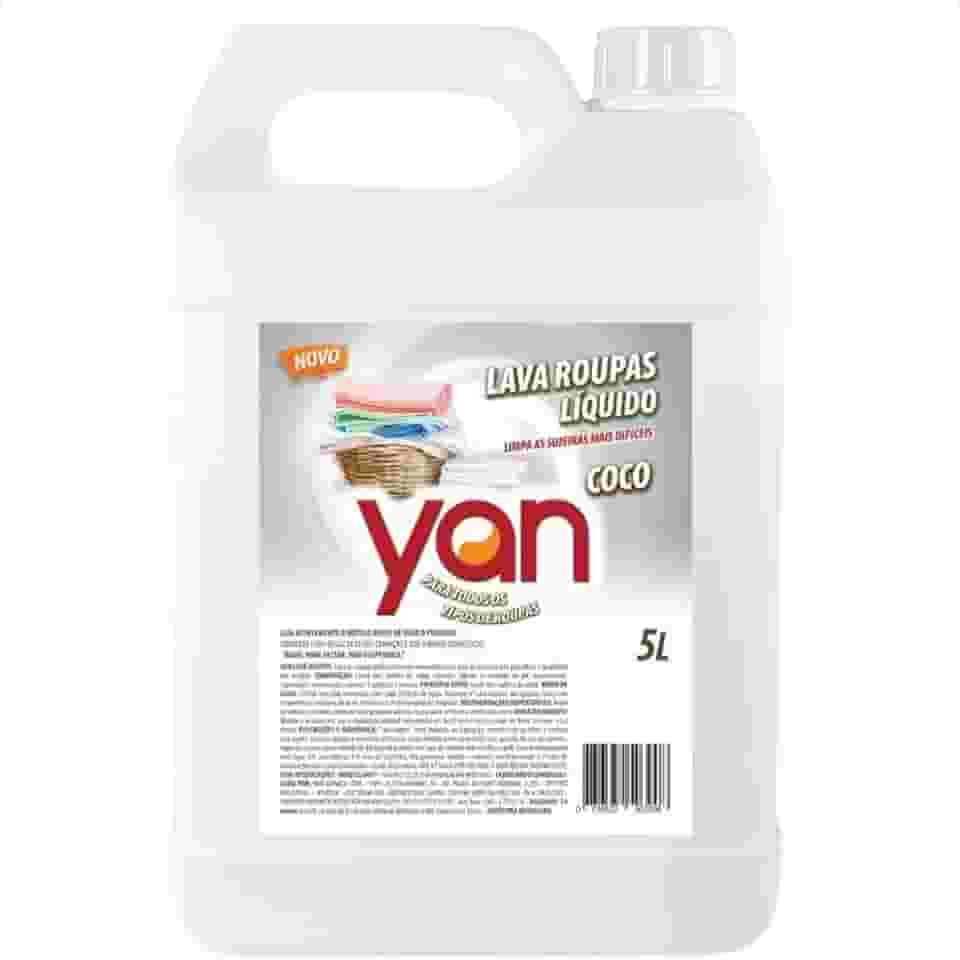 Sabão Liquido Coco Lava Roupas Brancas e Coloridas Remove Manchas e Limpa Sujeiras Mais Difíceis Yan 5 Litros