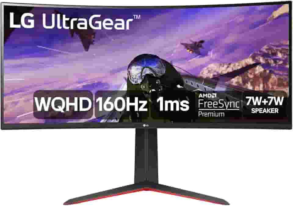 Monitor GamerLG UltragearCurvo –Tela VAde 34', 2K WQHD 3440 x 1440, UltraWide™ (formato 21:9), 160Hz, 1ms (MBR), AMD FreeSyncPremium –34GP63A-B