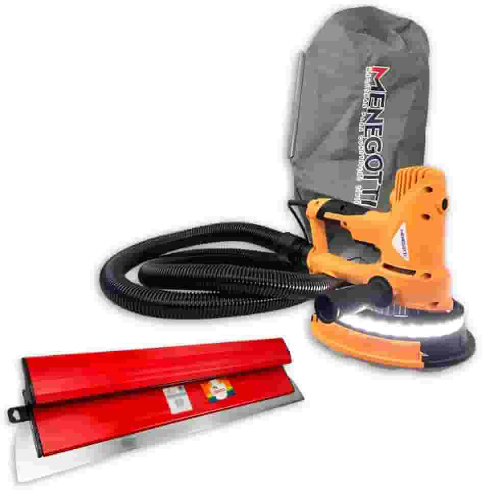 Menegotti Lixadeira para Parede Com Sucção Mlp710 C/Led + Desempenadeira Berox 60cm em Aço Inox Compel para Massa Corrida e Efeitos Profissional Kit - 220V