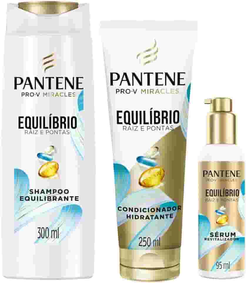 Kit Pantene PRO-V Miracles Equilíbrio Raiz e Pontas com Shampoo para cabelos mistos 300 ml, Condicionador Hidratante para pontas ressecadas 250 ml, e o Sérum revitalizador 95 ml