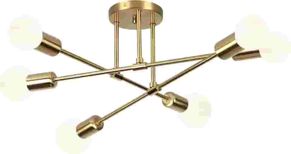 Luminária Pendente De 6 Cabeças Dourada, Pendente LumináriaDe Teto Regulável, Luminária Pendente Para Cozinha, Quarto, Sala De Estar (Lâmpada Não Incluída)