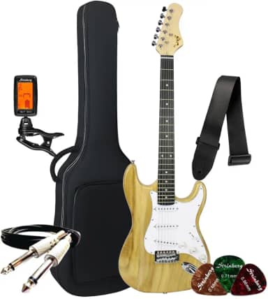Kit Guitarra Elétrica Bravo Beg100 Strato Série Coldguitar + Acessórios (Natural)