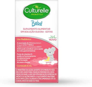 Culturelle Probiótico Gotas, Com 2 Cepas Probióticas, Sem Glúten, Sem Lactose, Para Bebês de até 3 meses, Sem Sabor, 6 ml
