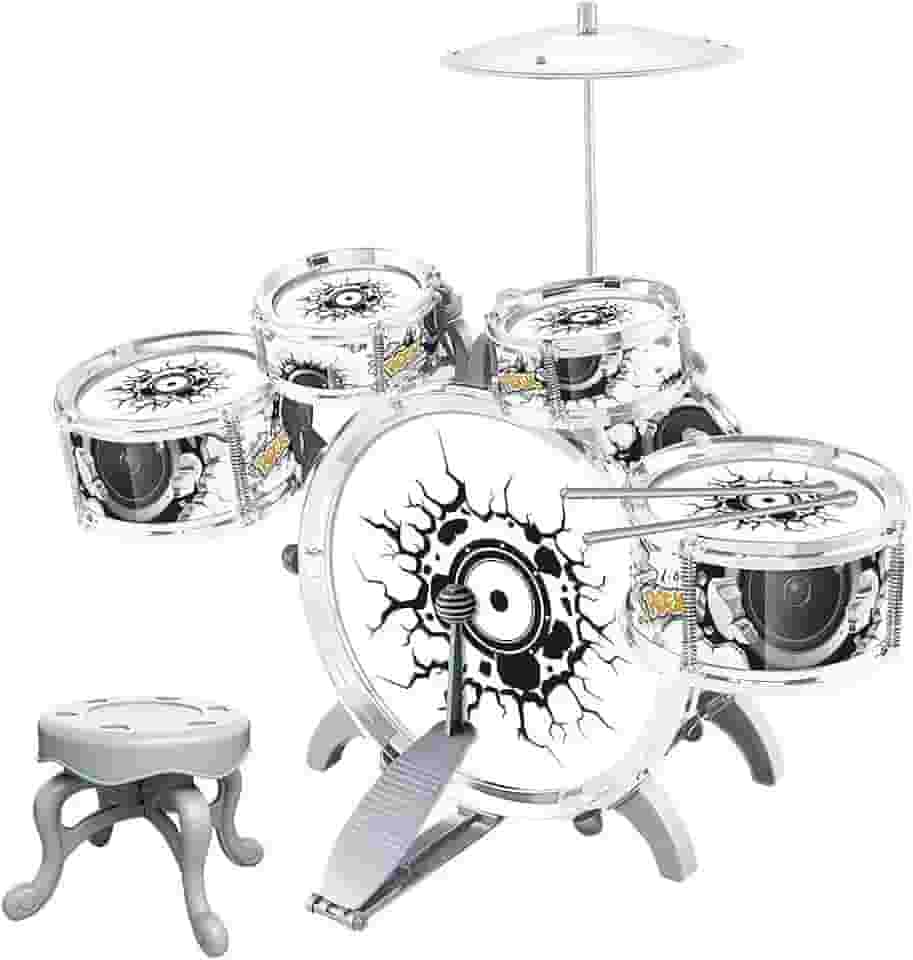 BATERIA INFANTIL ROCK N' ROLL COM BANQUINHO BAQUETA BH STORE (Branca)