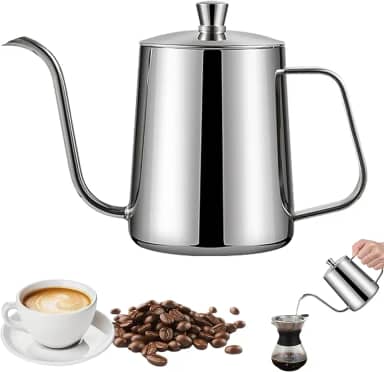 Chaleira Gooseneck,Panelas de café de aço inoxidável,Potes de café Chaleira de chá Potes de água com uma escala, Para fogão de indução,600ml (Prata)