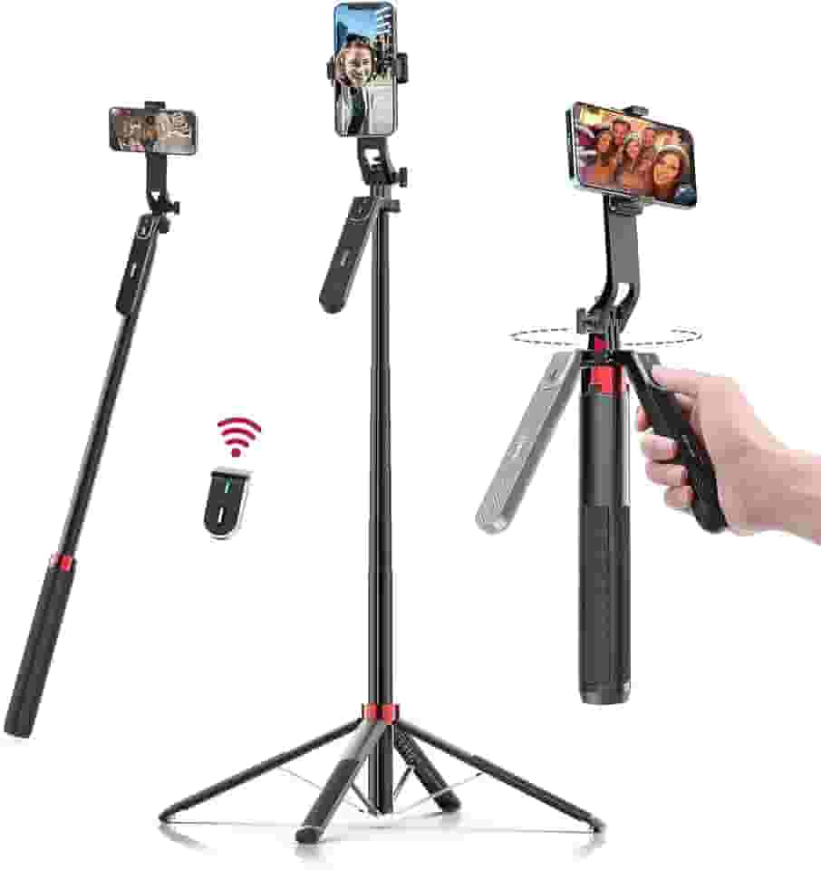 ULANZI MA09 Tripé Extensível para Celular, Vara de Selfie de 71' com Clipe, Tripé de Viagem com Controle Remoto Recarregável para iPhone, Sony, Canon, GoPro