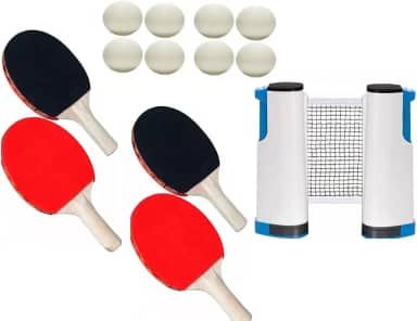 Raquete De Ping Pong Kit Completo 2 Pares De Raquetes Com Rede Retrátil 8 Bolas - Tênis De Mesa Raquetes Emborrachadas