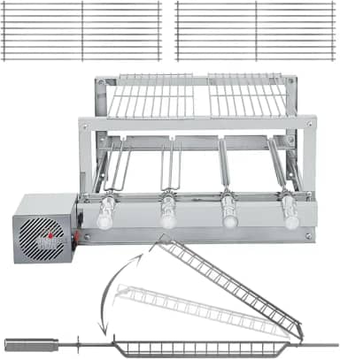 Churrasqueira Grill Inox - Artinox Grill - 4 Espetos Giratórios + 2 Grelhas Móveis + Grelha Giratória Peixe/Frango