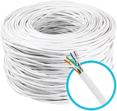 Cabo De Rede 4 Pares Cat5e Branco Cftv Utp RJ45 Trançado Internet 100 Metros Net Rolo