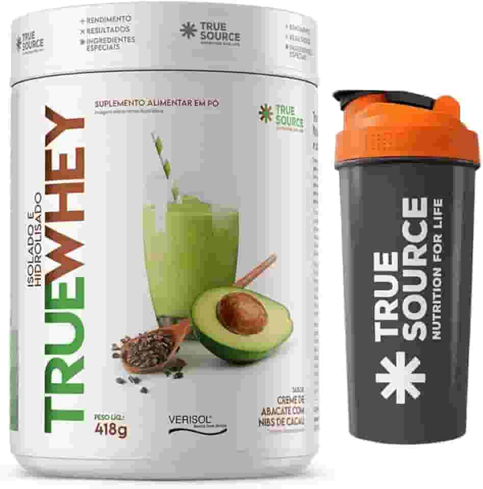 Combo True Source Whey Protein Hidrolisado e Isolado c/colágeno Verisol + Coqueteleira Oficial (418g, CREME DE ABACATE COM NIBS DE CACAU)