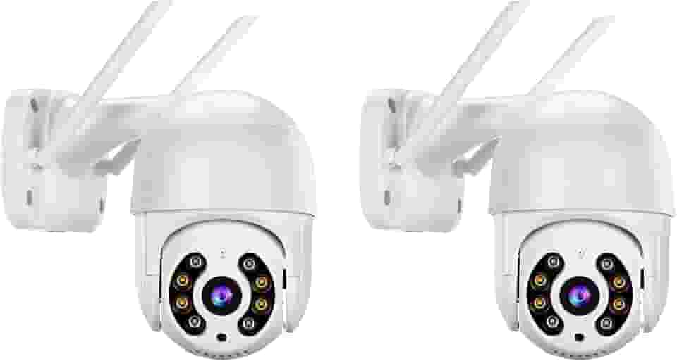 KIT 2 Câmeras de Segurança Domo WiFi PTZ externa, Câmera IP sem fio com visão de 360°, Visão noturna colorida, Áudio bidirecional, Detecção de movimento, Alerta de atividade - BELLA NET