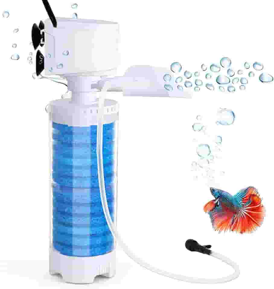 Filtro de aquário multifuncional de 20 a 100 litros, bolha ajustável de até 320 GPH e filtro interno silencioso de modo duplo para filtração, oxigenação, circulação, máquina de ondas