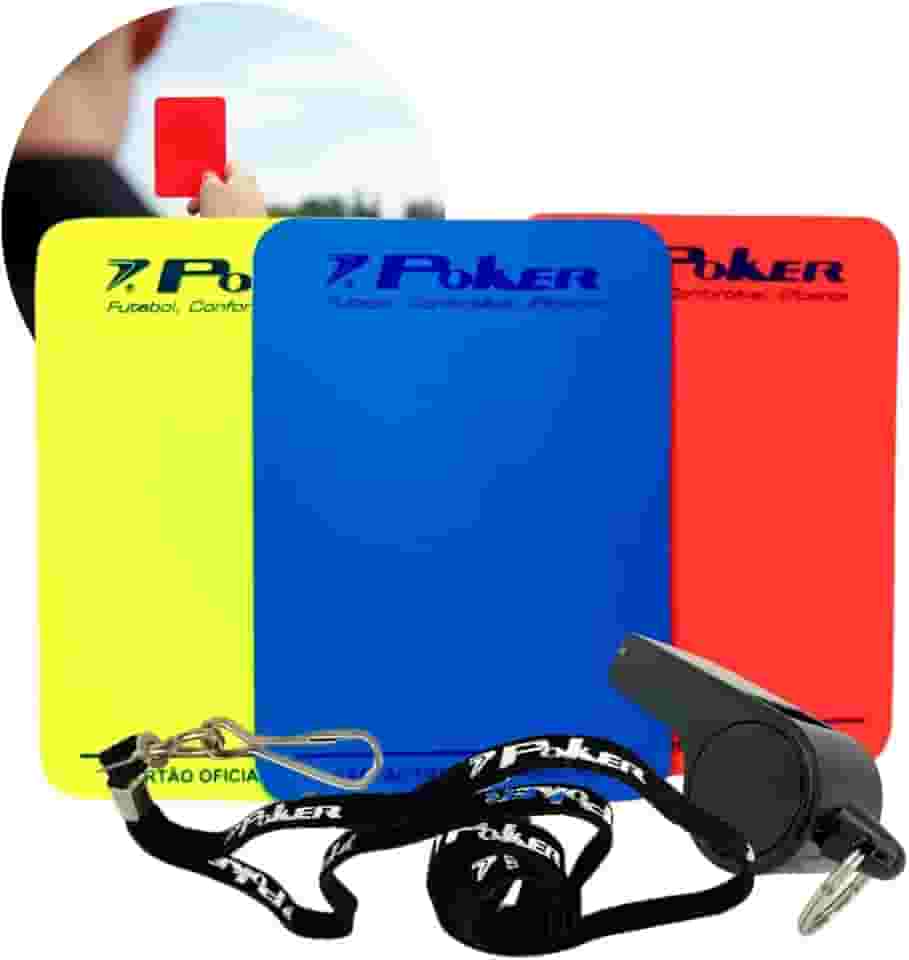 Kit Árbitro Juiz Marca Poker Profissional Futebol Campo Society Futsal Cartão + Apito e Cordão