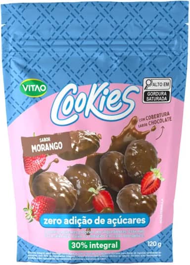 Vitao Cookies Zero Morango Cobertura Chocolate 150G