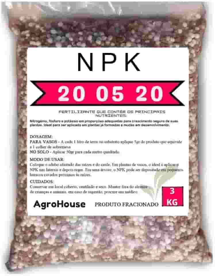 Adubo 20 05 20 Pacote 3kg para Plantas, Flores, Frutas, Coqueiros