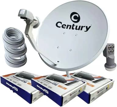 Kit Antena Century com 3 Receptores, Midiabox B7 com Fonte Externa, Parabólica de 60 cm, Banda KU
