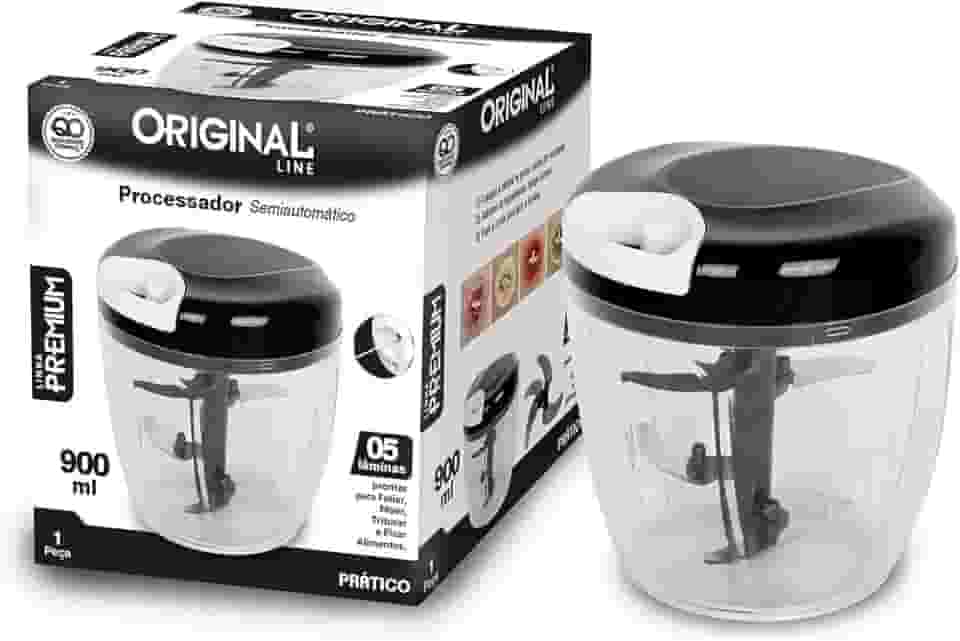 Miniprocessador Manual 900ml Grande 3 Lâminas Inox – Tritura Cebola, Alho, Frutas, Ervas – Compacto e Portátil – Design Minimalista (Vermelho)