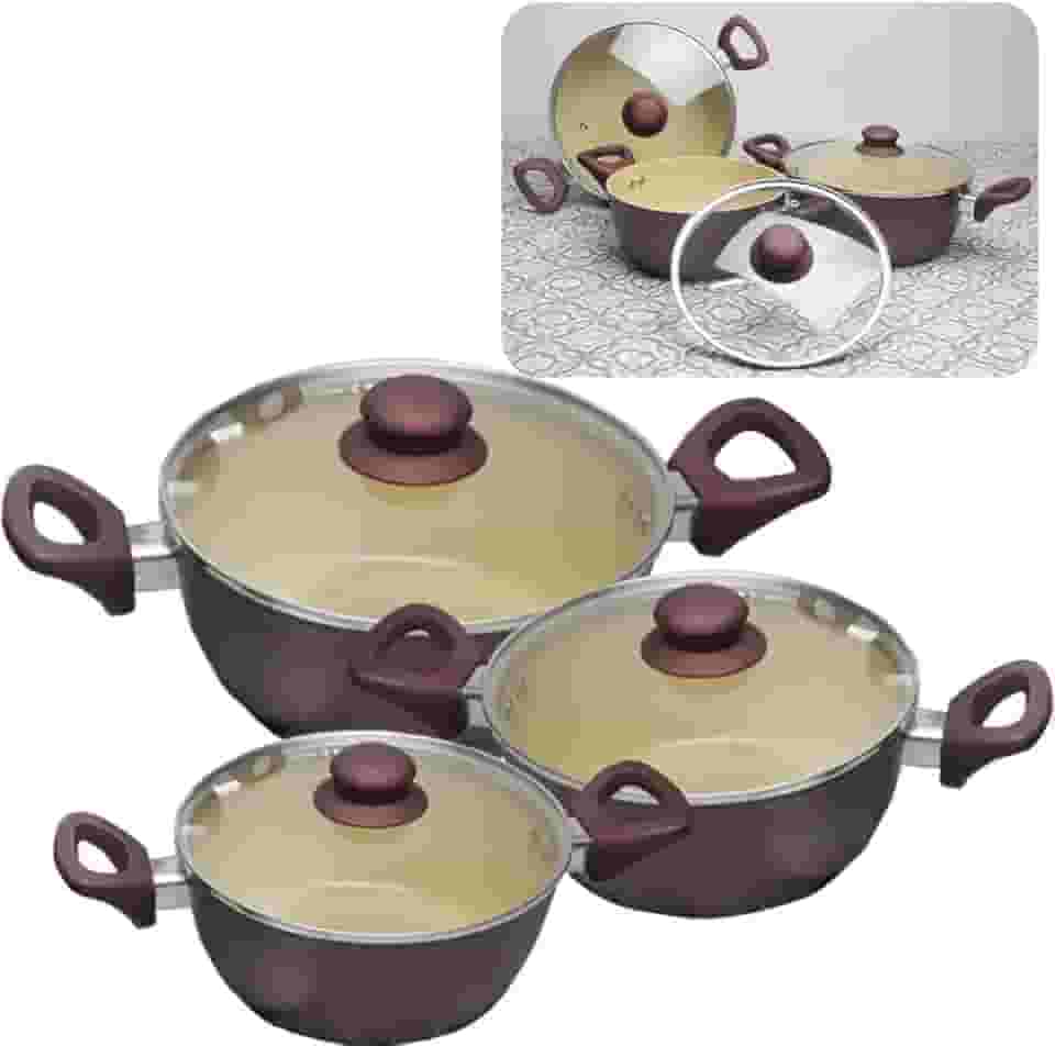 Jogo Panelas Indução 3 Peças Marrom Mundiart
