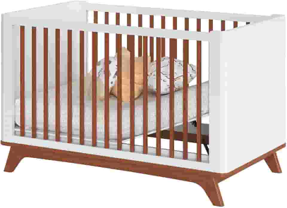 Berço Redondo Evolutivo Sambalelê 2 em 1 Premium com Mini Cama, MDF e Madeira Maciça, Design Moderno e Seguro (Branco com Mel)