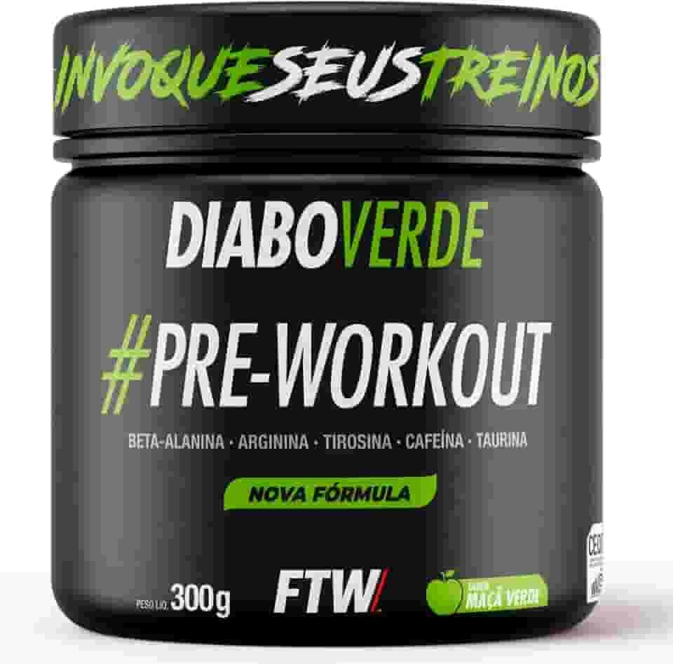 FTW Pré-Treino Diabo Verde em Pó com Cafeína, Aminoácidos Beta‑Alanina e Arginina para Treinos e Atividades Físicas - Pote 300 g (Maça Verde)