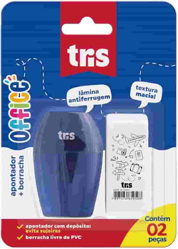 Apontador com Borracha, Tris, 7897476681078, Multicor, pacote de 2