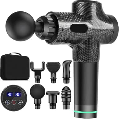 Pistola Massageadora Profissional, 110-220V Pistola de Massagem, Massageador Pistola com 6 Cabeças de Massagem e Bolsa de Armazenamento, Massage Gun com 30 Níveis de Potência