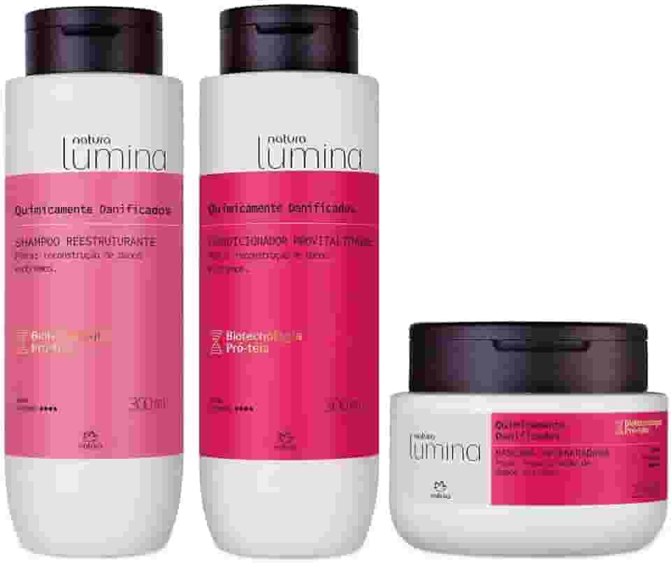Kit Shampoo, Condicionador e Máscara Natura Lumina Cabelos Quimicamente Danificados