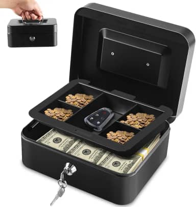 Caixa de Dinheiro, Caixa com Cadeado, Cofres de Dinheiro em Lojas de Conveniência, com Bandeja para Dinheiro e Fechadura com Chave