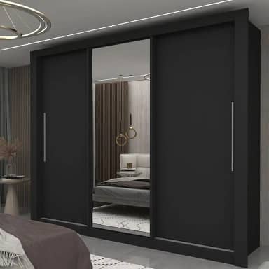 Guarda-roupa Casal 3 Portas 1 Porta Espelhada Milão Yescasa Preto