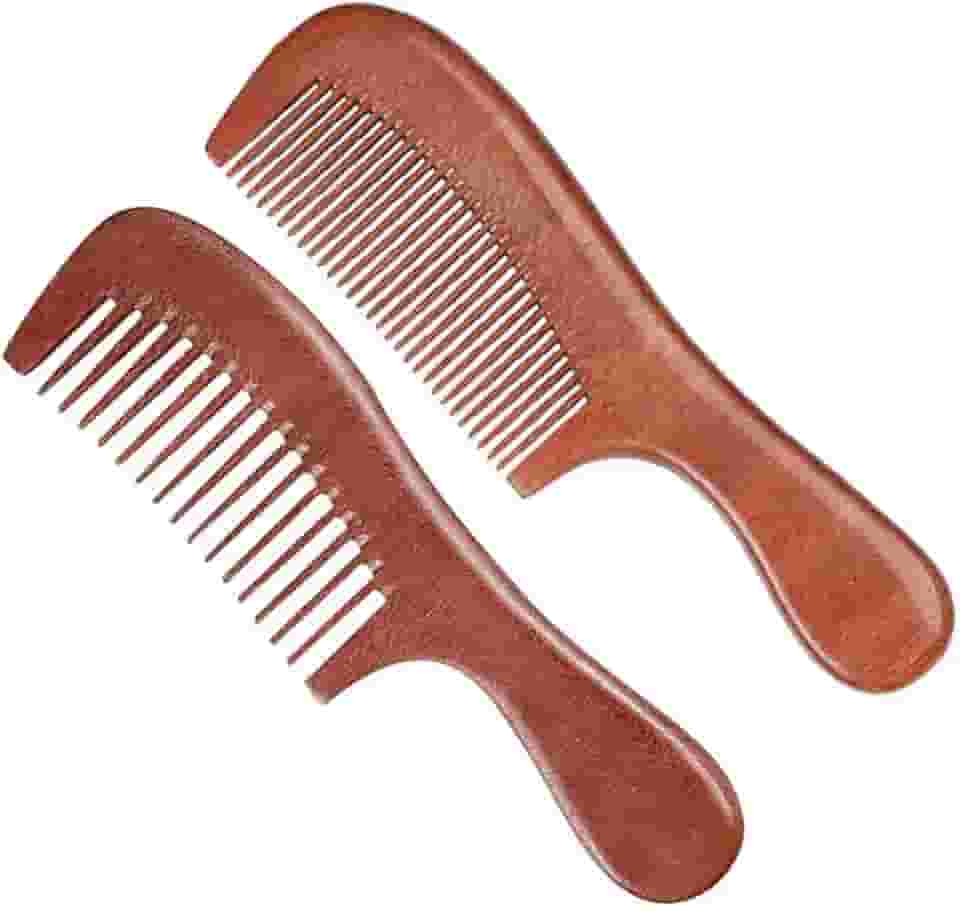 Conjunto de 2 pentes de cabelo de madeira para dentes largos e finos para mulheres, homens e crianças, pente antiestático para cabelos cacheados finos, lisos, molhados e secos, pente de sândalo