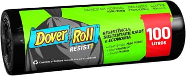 Dover-Roll Saco Para Lixo Resist 100 Litros Preto Rolo Com 10 Sacos