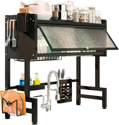 Escorredor de Louças Suspenso com Porta Organizador para Pia Cozinha 85cm Multifuncional Porta Copos Talheres Tábua até 30kg Preto Brinovar