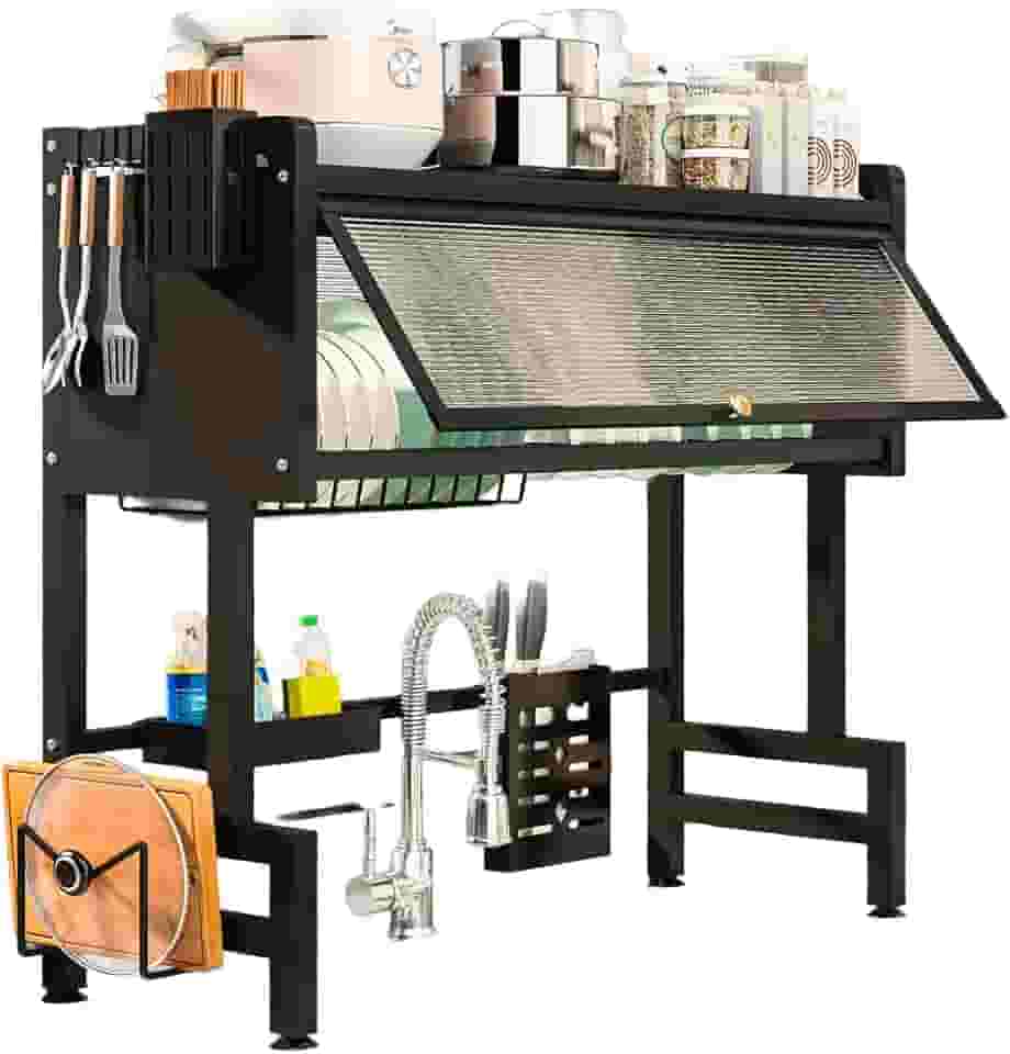 Escorredor de Louças Suspenso com Porta Organizador para Pia Cozinha 85cm Multifuncional Porta Copos Talheres Tábua até 30kg Preto Brinovar