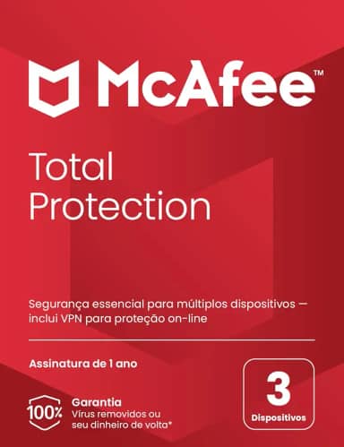 McAfee Total Protection | 3 dispositivos | Software de segurança cibernética inclui antivírus, VPN segura, gerenciador de senhas, monitoramento da Dark Web | Cartão-chave