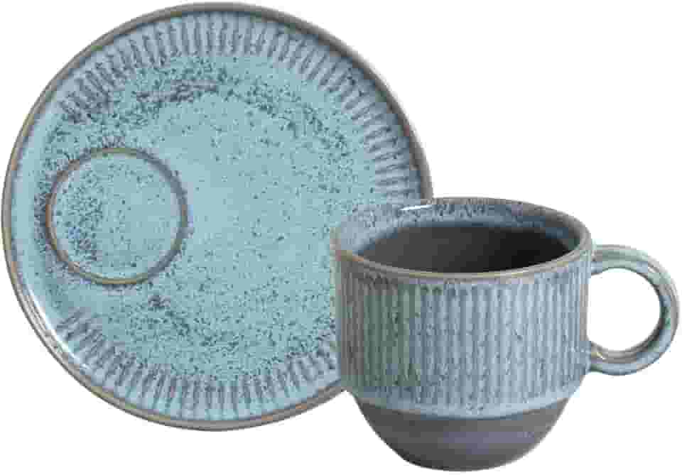 Porto Brasil Conjunto com 6 Xícaras de Chá com pires Empilhável Linhas Breeze