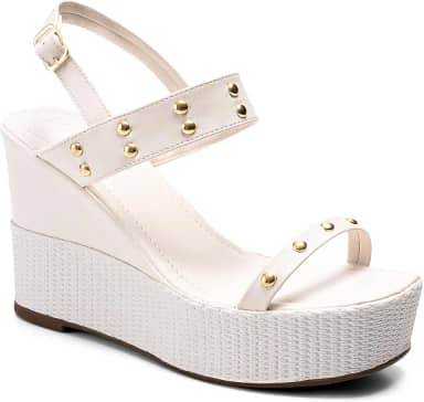 Sandália Feminina Anabela Plataforma Alta Confortável Juta Tachas