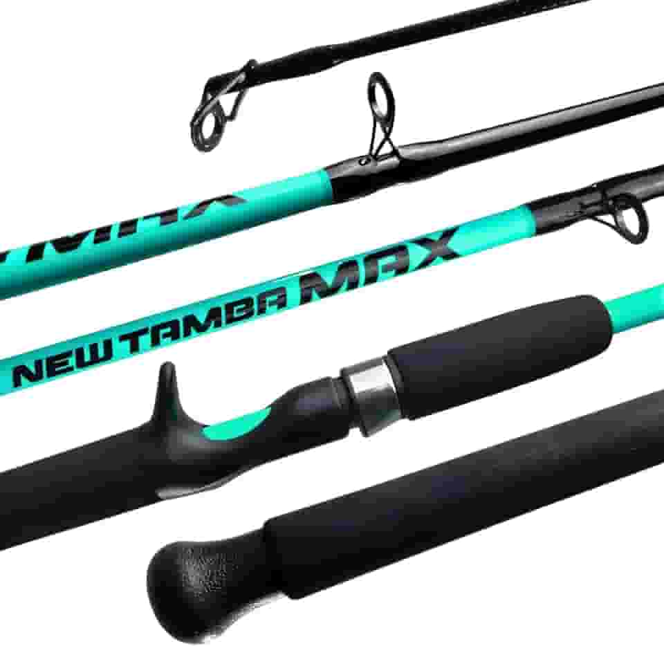 Jaú Pesca New Tamba Max, Vara de Carretilha Pesada em Fibra de Vidro, Verde Neon e Acqua, 30-60 lbs, 2 Partes, para Peixes de Médio e Grande Porte