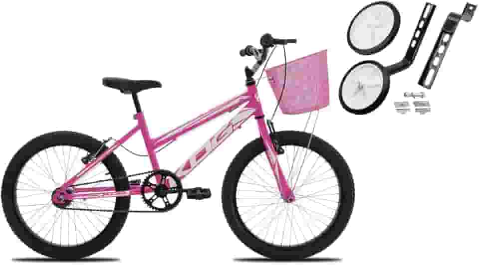 Bicicleta Infantil Feminina Aro 20 KOG – Freio V‑Brake, Rodinhas Laterais, Quadro Aço – Aprendizado Seguro