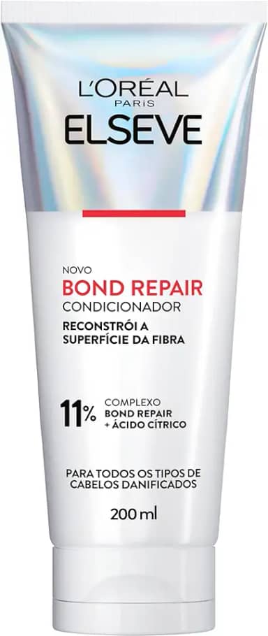L'Oréal Paris Elseve Bond Repair Condicionador Reparação Molecular com Ácido Cítrico, Sela Cutículas e Reconstrói Ligações, Devolve Força, Brilho e Maciez aos Cabelos Danificados, 200ml