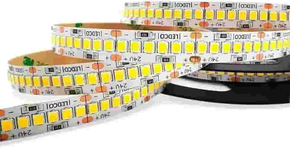 Fita LED Premium Profissional 5 m – 240 LEDs/m – 12 V – Modelo 3528 – Ideal para Perfil de Alumínio, Sanca, Vitrine e Iluminação Decorativa - 3000K Branco Quente