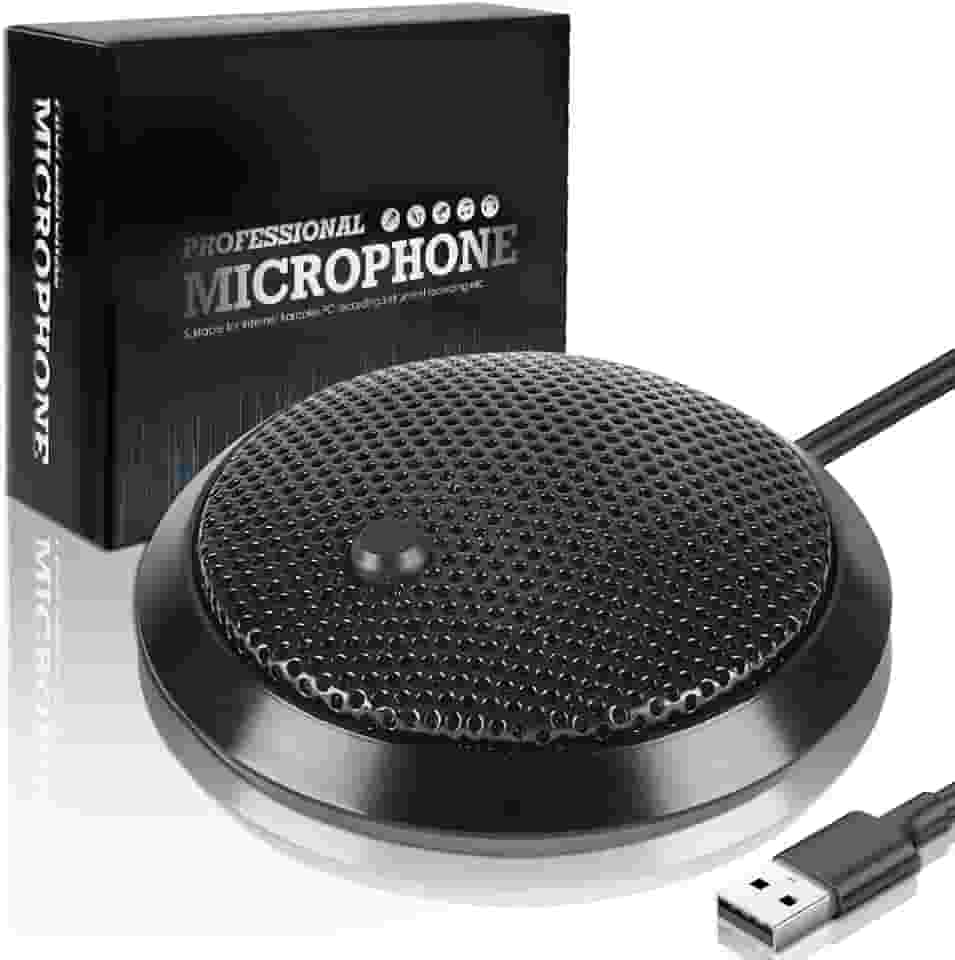 Microfone de Mesa para pc, Microfone de Conferência USB, Microfone Condensador Omnidirecional de 360° com Tecla Silenciosa