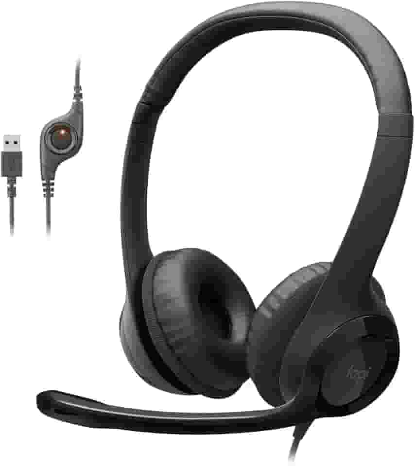Headset com fio USB Logitech H390 com Almofadas Confortáveis, Controles de Áudio Integrado e Microfone com Redução de Ruído - Preto