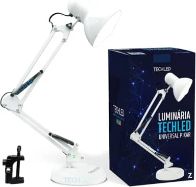 Luminaria Mesa Articulada Escritorio regulavel Leitura Base metal Articulavel Branca