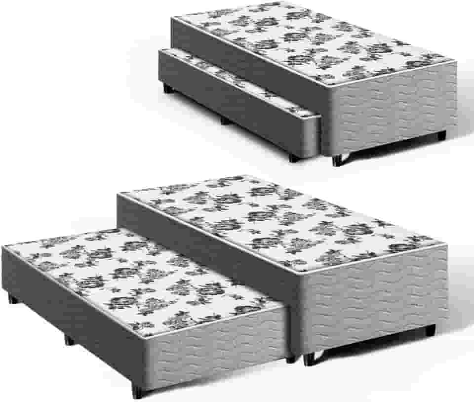 Cama Box com Colchão e Auxiliar Unique 3 em 1 Solteiro 88cm (Molas Ensacadas)