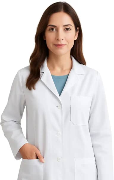 Jaleco Feminino Profissional – Acinturado, com Botões e 3 bolsos frontais