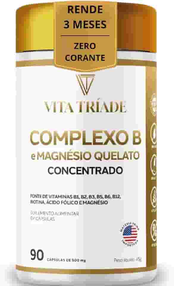 Complexo B Concentrado com Magnésio - Vitamina B12, Ácido Fólico, Biotina, B6, B5, B3, B2, B1-90 Cápsulas Rende 3 meses Vita Tríade