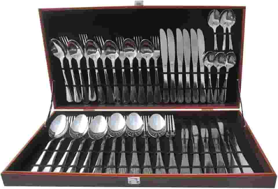 Jogo de Faqueiro Completo Inox Premium com Maleta de Madeira