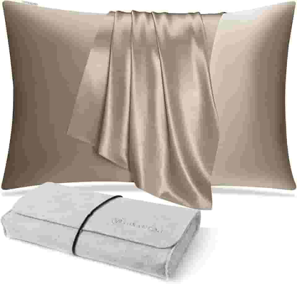 DISANGNI 100% Natural Mulberry Silk Pillow case for Hair and Skin with Hidden Zipper 22 Momme Both Sides Real Silk Pillow Case (1pc Queen Size 20" x30", Taupe)