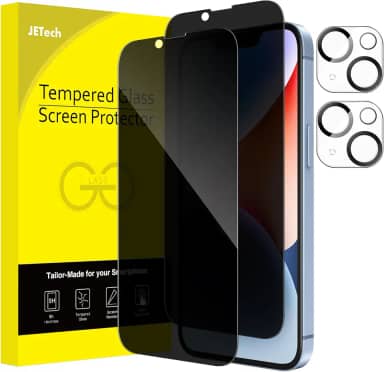JETech Película de Vidro Temperado Cobertura Total de Privacidade para iPhone 14 6,1 Polegadas com Protetor Lente Câmera, Protetor de Tela Anti-Espião, 2 Pacotes Cada